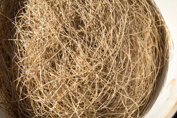 Natural fibers from hemp trees are used to make woven fabrics as folk crafts. Are clothes produced by Hmong people in northern Thailand.

