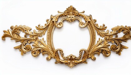 Rococo ornament frame, noble golden vintage style ornamental stucco on isolated white background