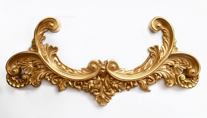 Rococo ornament frame, noble golden vintage style ornamental stucco on isolated white background