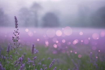 Naklejka premium Luminous Lavender Fog Bokeh Background with Soft Focus Mist Effects
