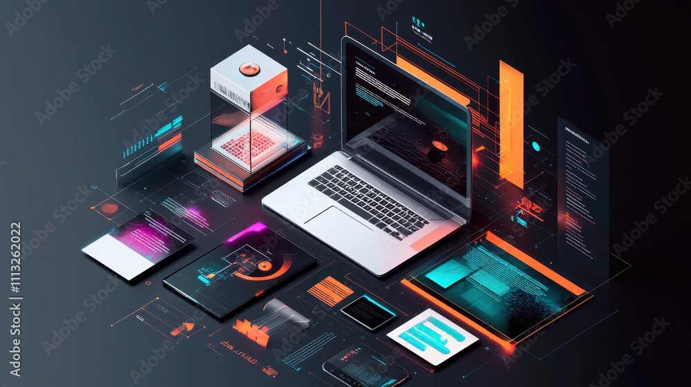 Aufkleber creative prototype mockup showcasing bold layouts with modern design elements and glow effects