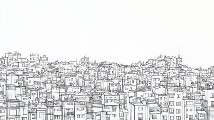 Fototapeta premium Single continuous one line art city building construction. Architecture house urban apartment cityscape concept design sketch outline drawing vector illustration