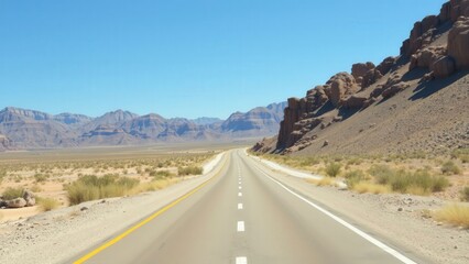Desert Highway Adventure: Explore the Open Road with Majestic Mountain Views, Perfect for Travel and Enthusiasts