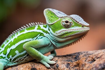 Obraz premium Stylish Close-Up Photography of a Green Chameleon in Modern Aesthetics