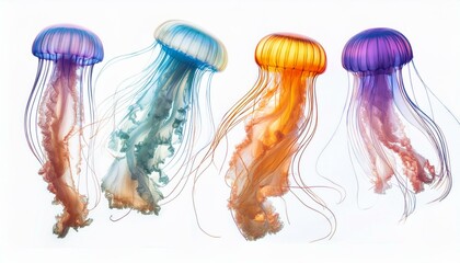 Colourful jellyfish on isolated white background