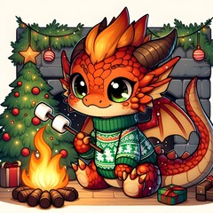 Festive Chibi Fire Dragon
