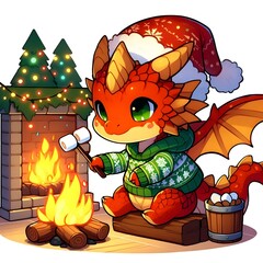 Festive Chibi Fire Dragon
