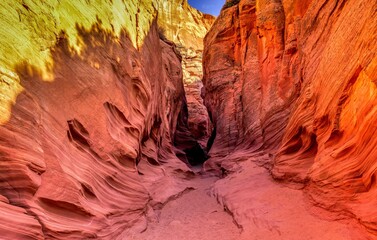 Deer canyon entry with fiery red shadow