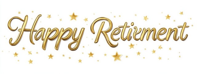 Happy Retirement Gold Typography Banner Vector Design with Stars