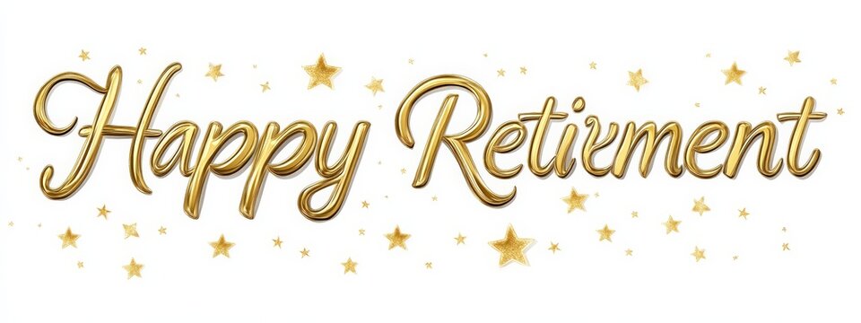 Happy Retirement Gold Typography Banner Vector Design with Stars