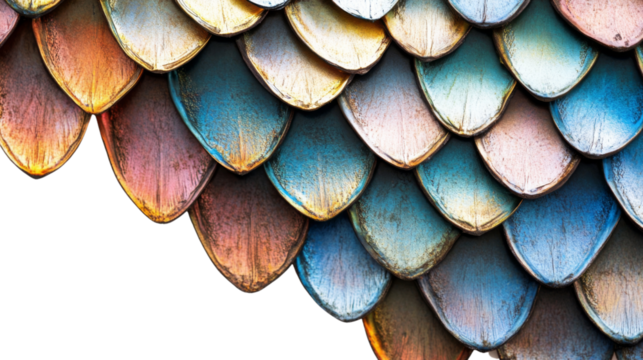 Realistic fish scale textures with vivid colors transparent background