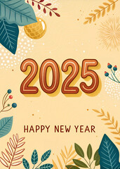 happy new year 2025 floral poster design