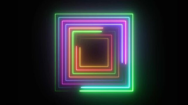 Abstract rainbow color neon rectangle line background motion graphics 4k animation.