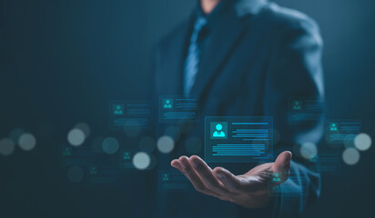 human resource manager, network links worldwide, concept of HR recruiting customers, human manager online digital technology. Company service, managing people, hiring and recruitment process