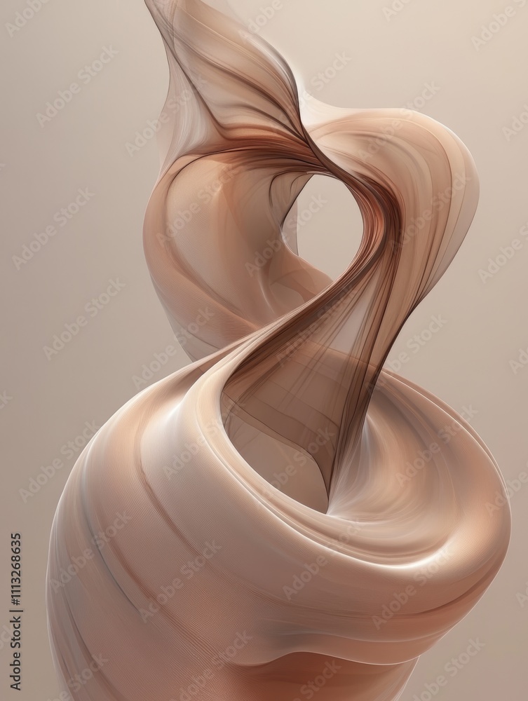 Poster 3d render abstract background display with beige circle frame luxury brown silk cloth flying in moti