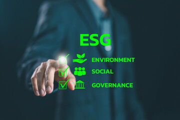 ESG green energy, waste zero industry. management eco-environmental sustainability. concept of global conservation, recycling plastic, technology development reuse. Environment Social Governance