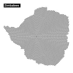 Detailed dot pattern representation of Zimbabwe illustrating geographical features