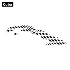 Outline of Cuba with dot pattern showcasing the island's unique geography and shape
