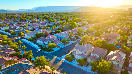 Aerial of Suburban Harmony at Golden Hour
