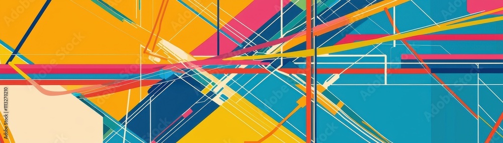 Poster a vibrant abstract design featuring bold colors and intersecting lines, creating a dynamic and energ