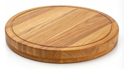 Round Wooden Cutting Board Displayed on a White Background for Kitchen Use and Food Preparation. Generative AI