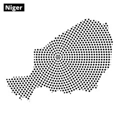 Black and white dotted map of Niger highlighting geographical features