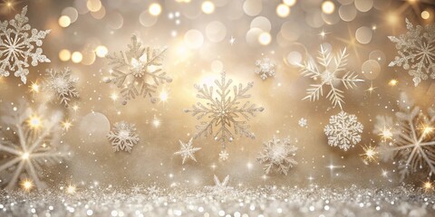 Sparkling Silver Snowflakes on a Glittery Gold Background, Perfect for Winter Holiday Designs