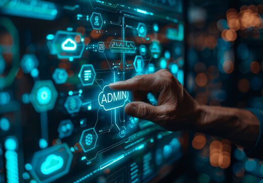 Businessman Interacting with Digital Interface for Tech Service Concept