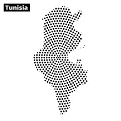 Obraz premium Outline of Tunisia depicted in dotted style with abstract elements in the background