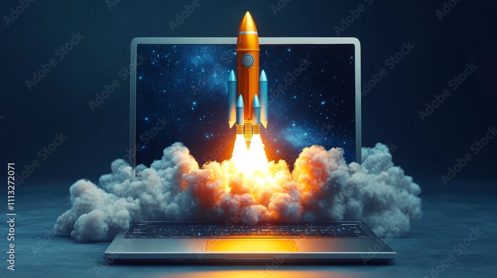 Aufkleber startup business concept embracing technology for growth and innovation in organizational operations