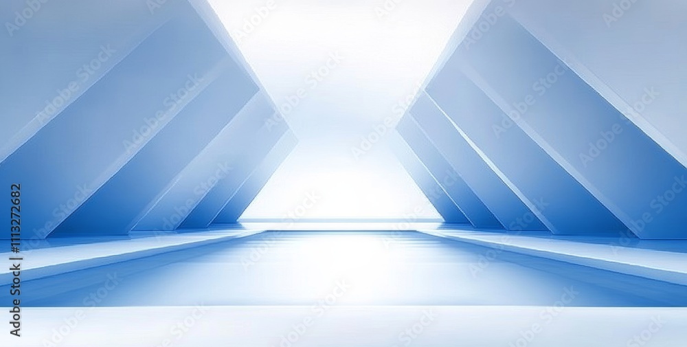Aufkleber Minimalistic White and Blue Architectural Background with Geometric Design and Tilted Columns