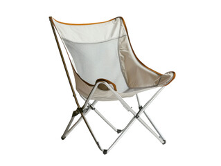 White and tan camping chair with a mesh back