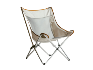 White and tan camping chair with a mesh back