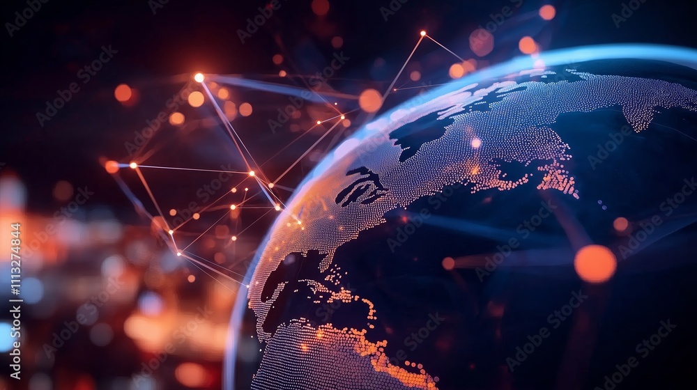 Aufkleber digital connections highlight global networks and data flow across continents and cities