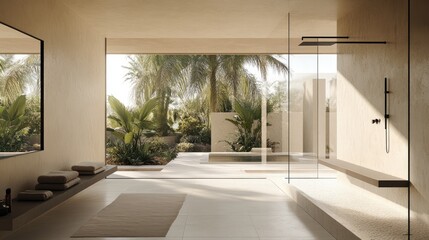 Modern Bathroom Design with Natural Light and Tropical View
