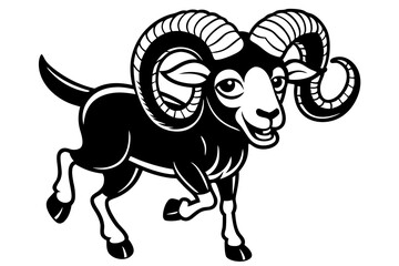 Cute angry ram sitting and standing vector art illustration