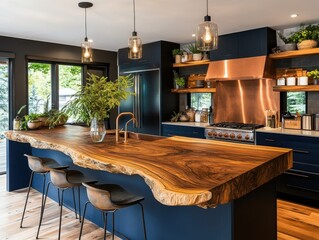 Contemporary Walnut Kitchen with Copper Accents
