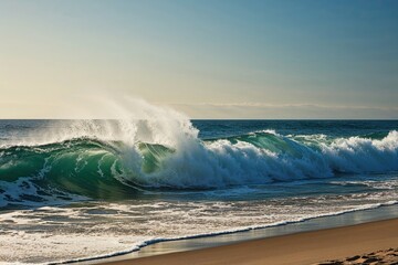 Naklejka premium Bubbling Waves and Surf Splashing on Sandy Shore in a Summer Beach Getaway