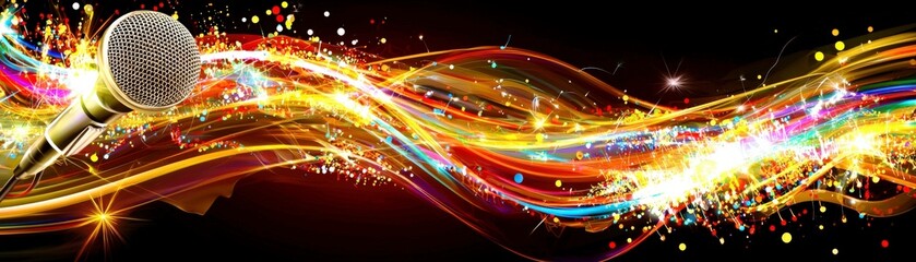 Obraz premium Colorful Abstract Background with Microphone and Sparkling Lights