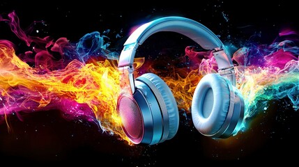 Fototapeta premium Colorful Background with Stylish Headphones and Vibrant Smoke Effect