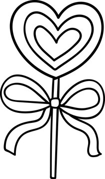 black and white heart lollipop with bow clip art preview