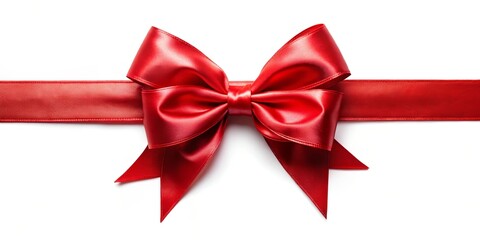 A perfectly tied red satin ribbon bow on a white background, ideal for gift wrapping, celebration, or decoration purposes.