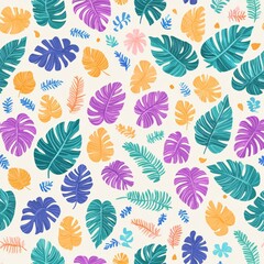 Tropical Leaves Summer Pattern Colorful Vector Illustration Background
