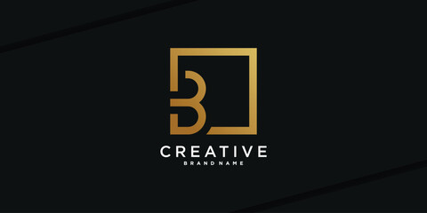 Letter initial B logo design with golden square concept. Premium Vector