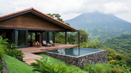 Luxurious villa with infinity pool and breathtaking mountain views in tropical setting