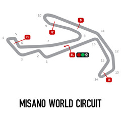 Misano World Circuit Vector. Circuit Race Track Illustration with Editable Stroke. Stock Vector.