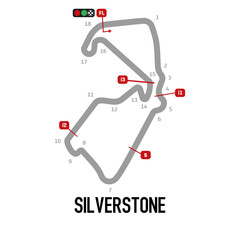 Silverstone Circuit Vector. Circuit Race Track Illustration with Editable Stroke. Stock Vector.