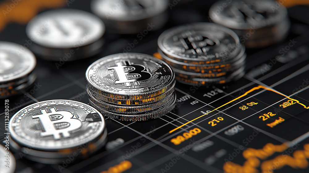 Aufkleber digital illustration of bitcoin coins on financial chart background
