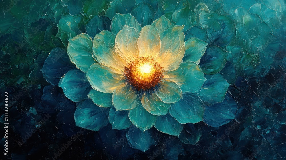 Aufkleber abstract futuristic cosmic explosion of light with teal emerald colors and dynamic movement in a por