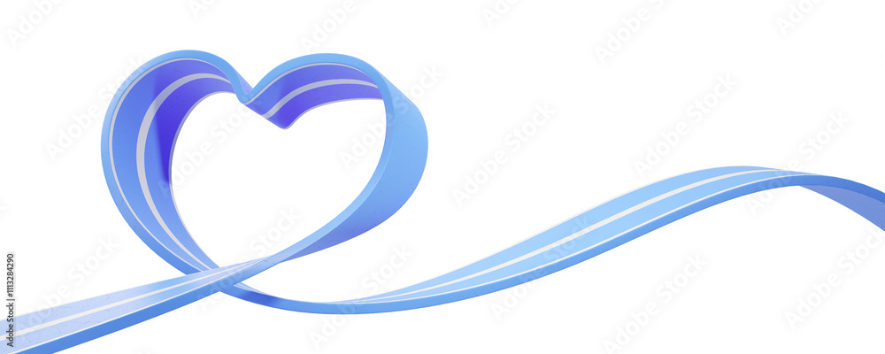 Poster abstract 3d rendering of a blue ribbon forming a heart shape with smooth curves, isolated on a white